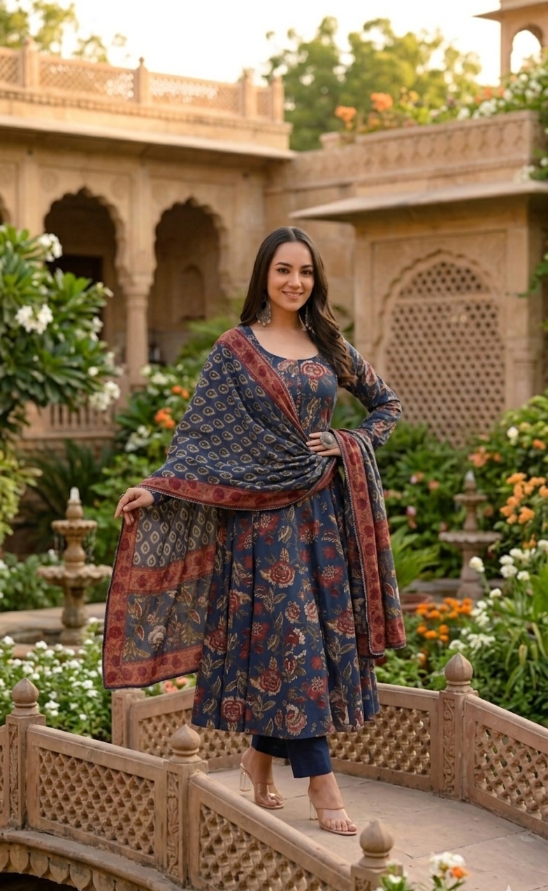 Blue floral ethnic suit