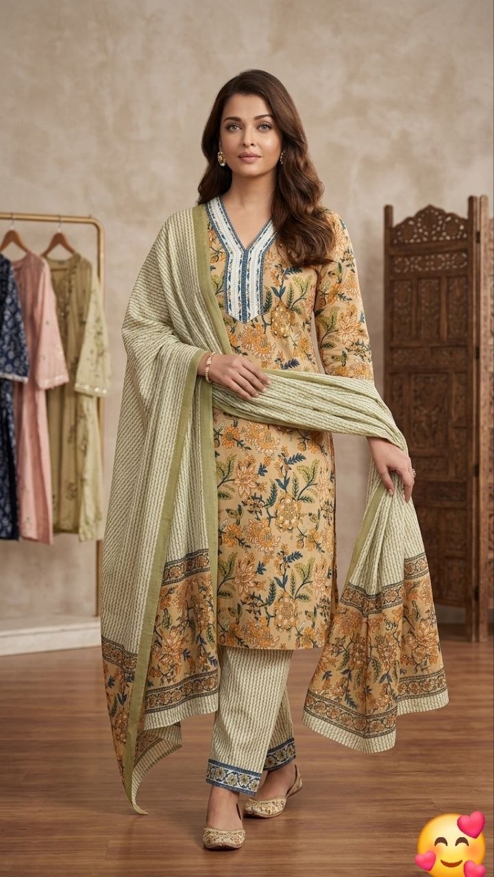 Mustard floral ethnic suit